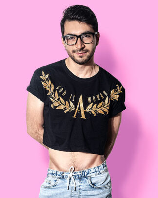 Ariana Grande God is a woman crop-top (playera corta negra)