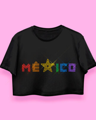México arcoíris crop-top (playera corta negra)