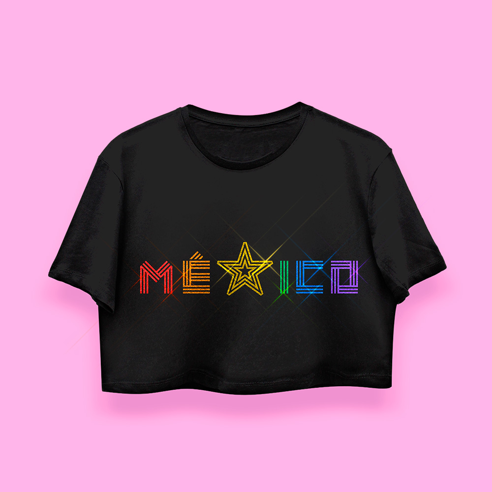 México arcoíris crop-top (playera corta negra)