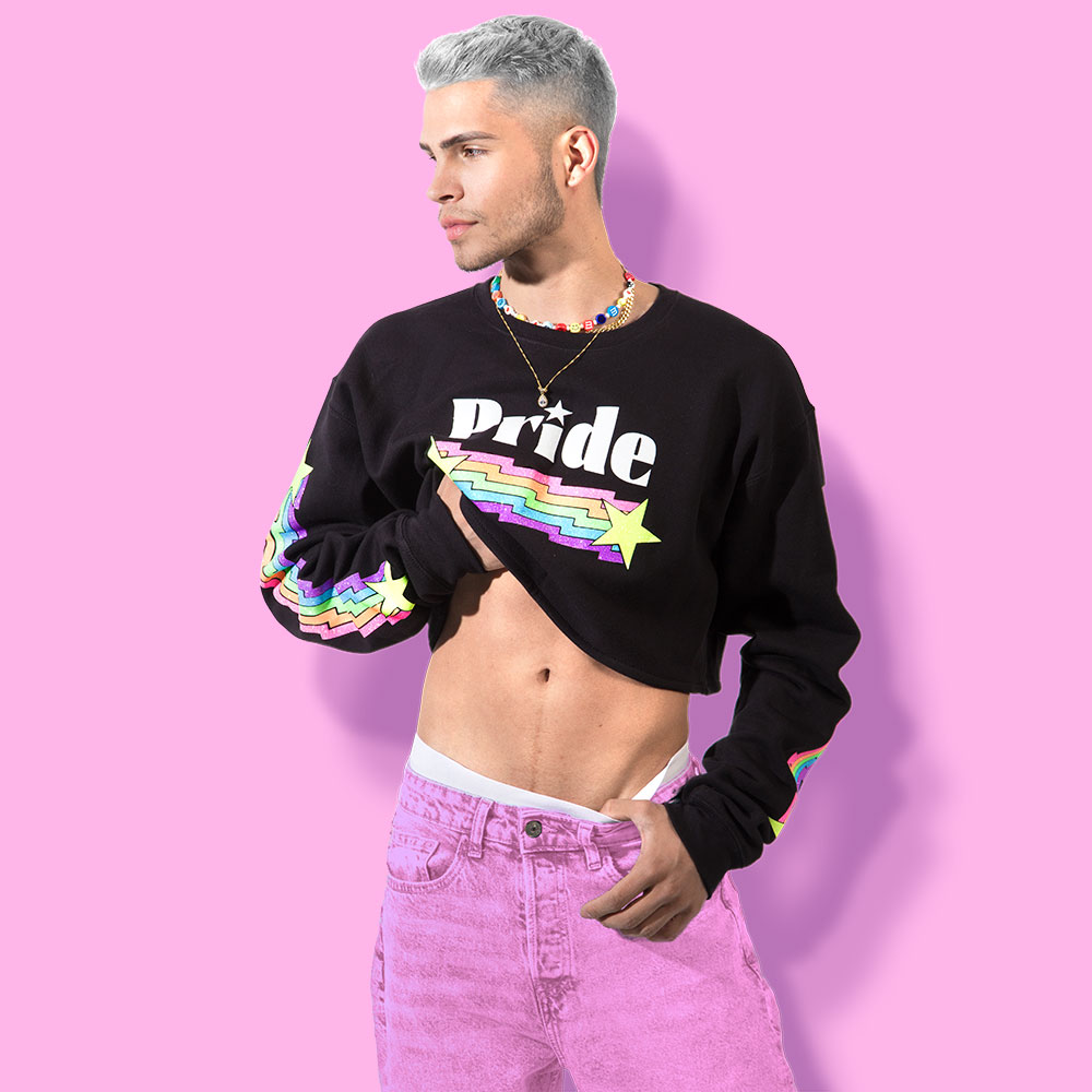 Electric pride crop-top GLITTER BOMB (sudadera corta negra) - Imagen 2
