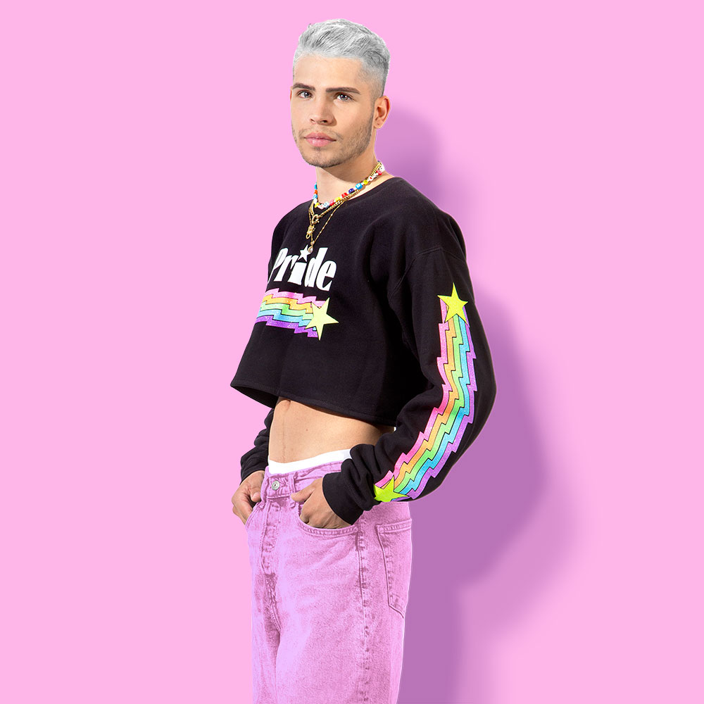 Electric pride crop-top GLITTER BOMB (sudadera corta negra)