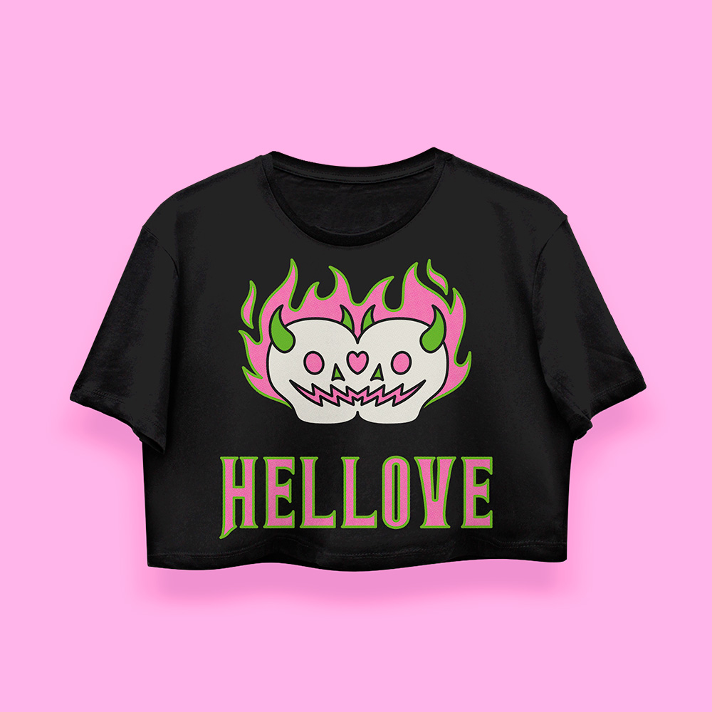 Halloween HELLove crop-top (playera corta negra) - Imagen 2