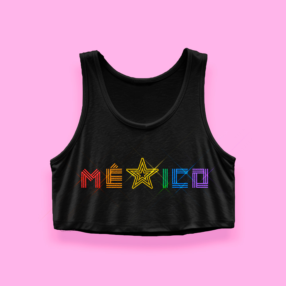 México arcoíris crop-top (tank top corto negro)