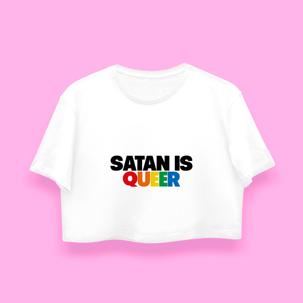 Satan is queer crop-top (playera corta blanca)