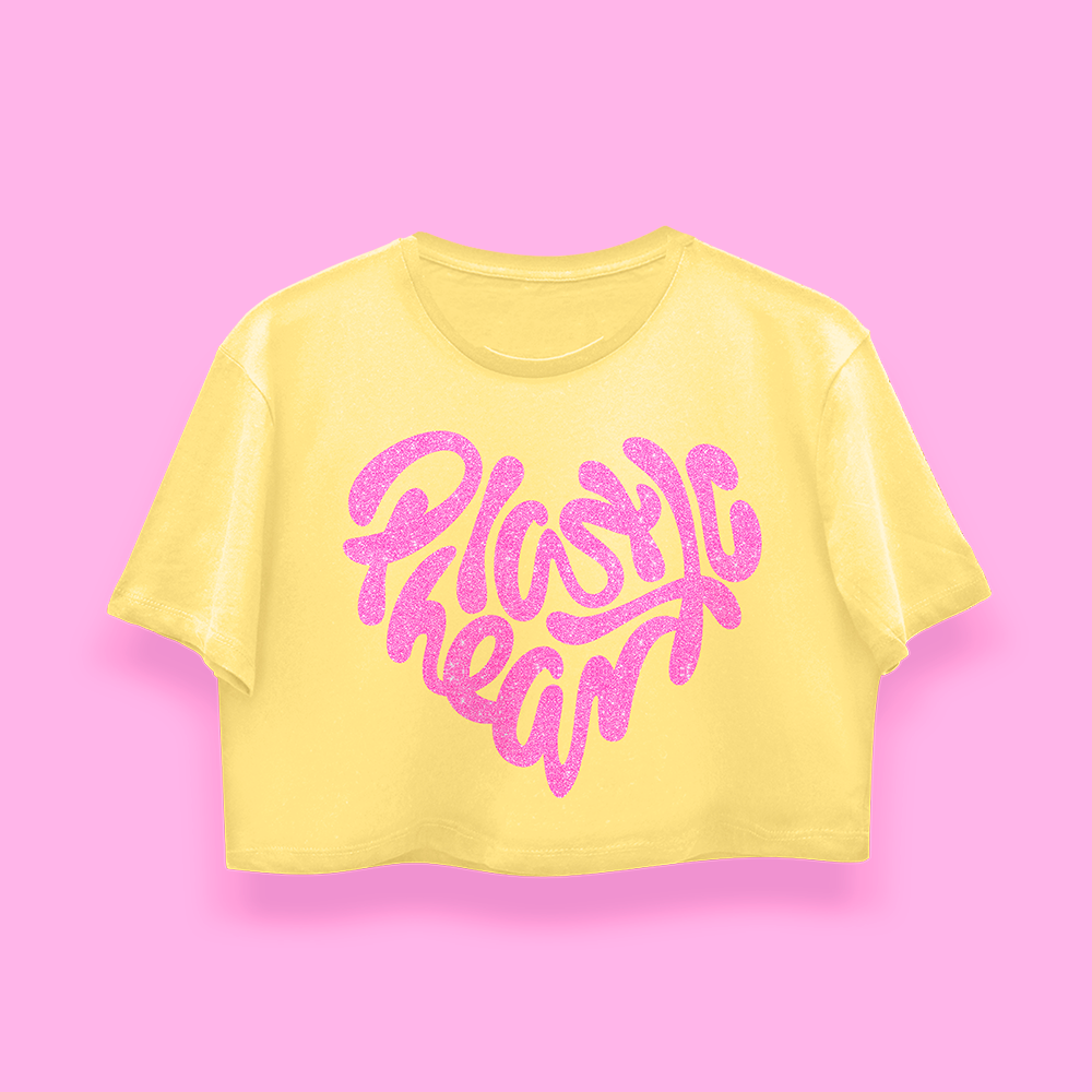 Miley Cyrus Plastic heart crop-top (playera corta amarilla) - Imagen 2