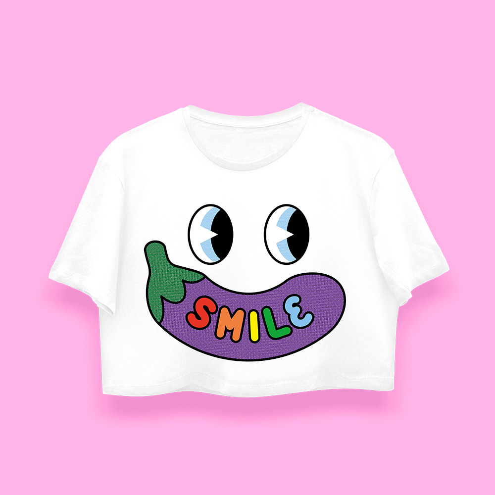 Smile berenjena crop-top (playera corta blanca) - Imagen 2