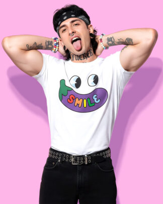 Smile berenjena (playera blanca)