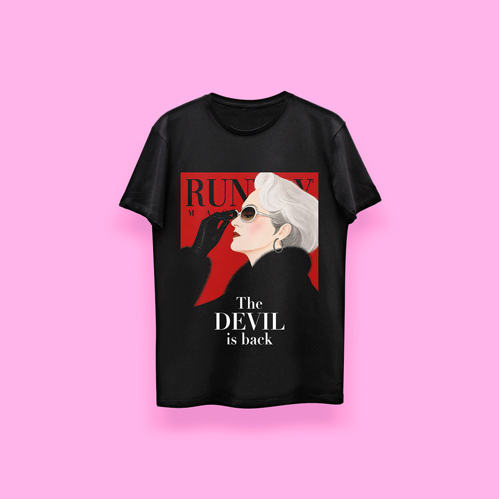Miranda Priestly RUNWAY MAGAZINE (playera negra)